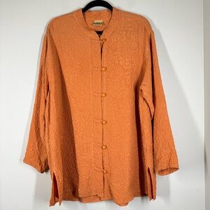 URU Asian Inspired Silk Top Orange Oversized Blouse Women’s Size XL